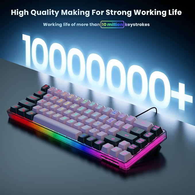 GEODMAER 65% Wired Gaming Keyboard, LED Backlit, Ultra-Compact Anti-Ghosting No-Conflict 68 Keys Membrane Gaming Wired Keyboard for PC Laptop Windows Gamer(Pink-Black) - Image 3