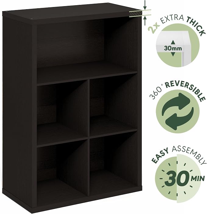 Furinno Cubicle 5-Cube Book Shelf, Extra Thick Frame Bookshelf, Dark Oak | Cube Storage Organizer Bookcase with Closed Back, 15.3 x 29.9 x 43.3, for Living Room, Bedroom, Home Office - Image 6