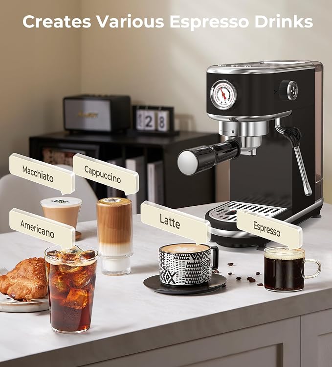 atatix 20 Bar Espresso Machine with Milk Frother, Compact Espresso Maker | Black Stainless Steel Coffee Machine,with Precise Temp Contro, 44oz Removable Water Tank for Latte, Cappuccino - Image 2