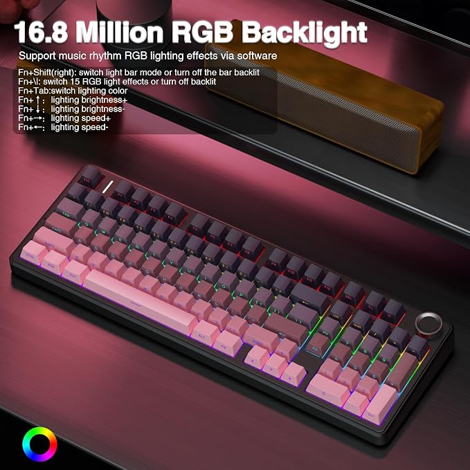 AULA F99 Pro Wireless Mechanical Keyboard with Knob,Tri-Mode BT5.0/USB-C/2.4GHz Hot Swappable Keyboard,Gasket Structure,Creamy Sound,RGB Backlit Computer Gaming Keyboards - Image 4