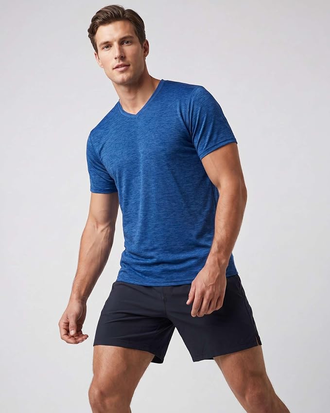 5 Pack Men's Dry Fit V Neck Gym Workout T Shirts Athletic Moisture Wicking | Cooling, Quick Dry, Breathable, Short Sleeve, Exercise, Cycling, Sports, Outdoor, Fitness, Golf, Crossfit, Hiking, Tennis - Image 2