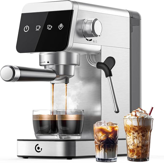 AMZCHEF Espresso Machine 20 Bar, Compact Coffee Maker with LED Touch Screen & Steam Milk Frother, Espresso Maker with 41oz Removable Water Tank for Home & Office, Coffee Machine for Cappuccino, Latte by AMZCHEF