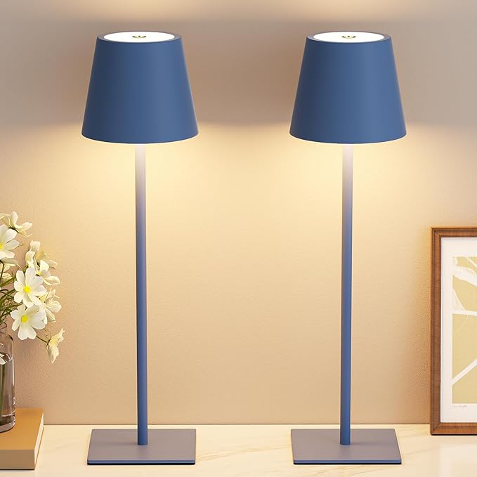 Kakanuo Cordless Rechargeable Table Lamp Navy 5000mAh Battery Operated Lamps, 3 Colors Stepless Dimming Touch Lamp for Living Room, Kitchen Counter, Dining, Outdoor Patio, 2 Pack - Image 8
