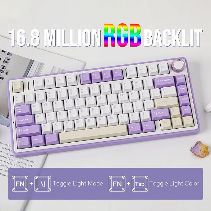 EPOMAKER x Aula F75 Gasket Mechanical Keyboard, 75% Wireless Hot Swappable Gaming Keyboard with Five-Layer Padding&Knob, BT/2.4GHz/USB-C, RGB (Purple, LEOBOG Reaper Switch) - Image 5