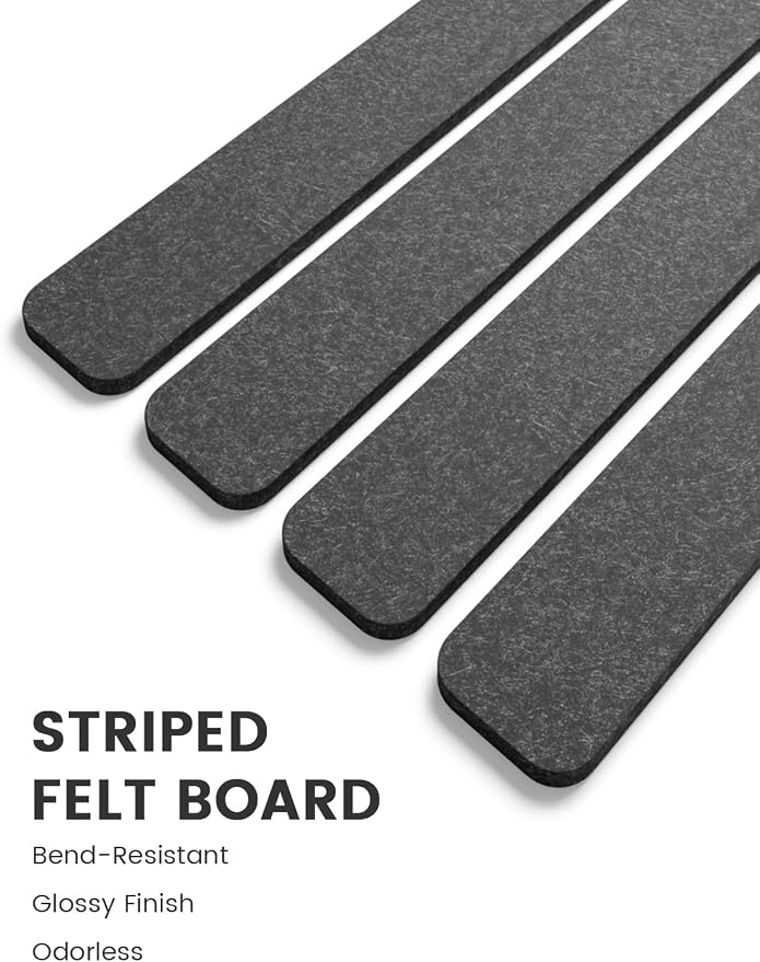 Fluxynara 13" x 2" Felt Wall Panels, Charcoal Gray | 5-Pack Cork Board Alternative with 35 Push Pins, Adhesive Mounting for Bedroom Door or Home Office - Image 3