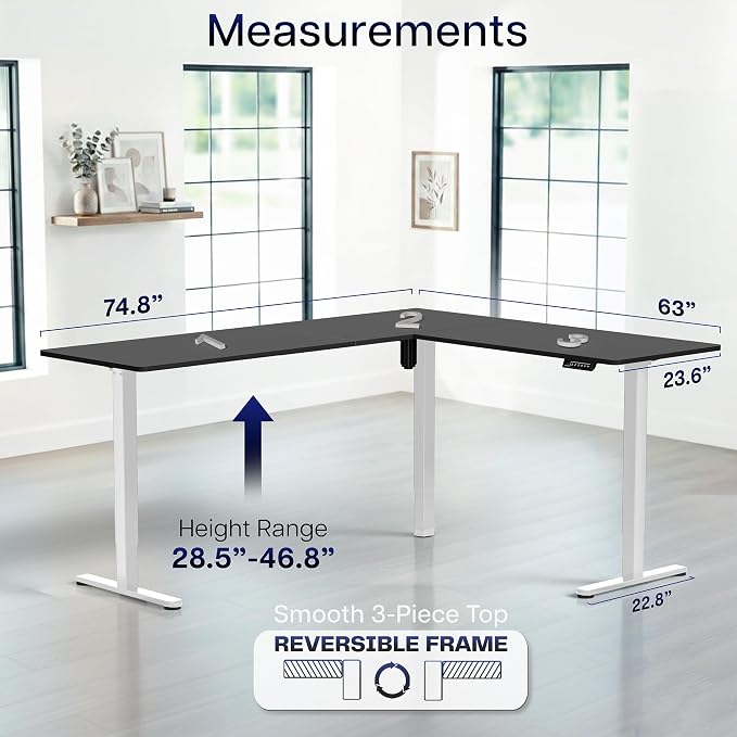 VIVO Black 75 x 63 in Corner Standing Desk, DESK-E3CTWB-75 | Electric, Large Reversible L-Shaped Table, Sit Stand Height Adjustable, Memory Controller, Office Furniture Sets, Black Frame - Image 5