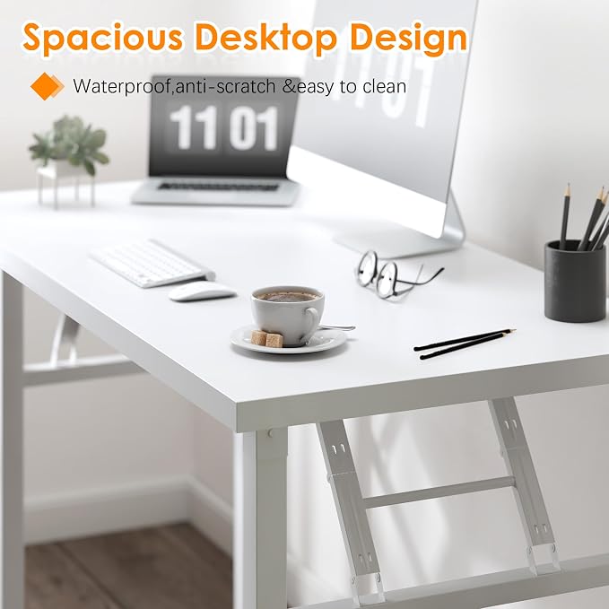 Need Office Computer Desk 54.3 Inch Sturdy Folding Laptop Table White | White Frame Writing Gaming Work Table/Foldable Home Office Desk/Sewing Table, No Assembly Required - Image 6