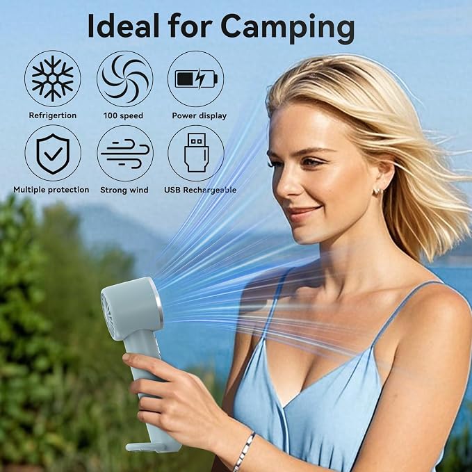 Handheld Cooling Fan, 5 Speeds Portable Air Conditioner Fans, Rechargeable Mini Fan with USB for Women Men Travel/Camping/Outdoor for Travel Outdoor/Disney/Concerts/Gifts for Women & Men (BLUE) - Image 5
