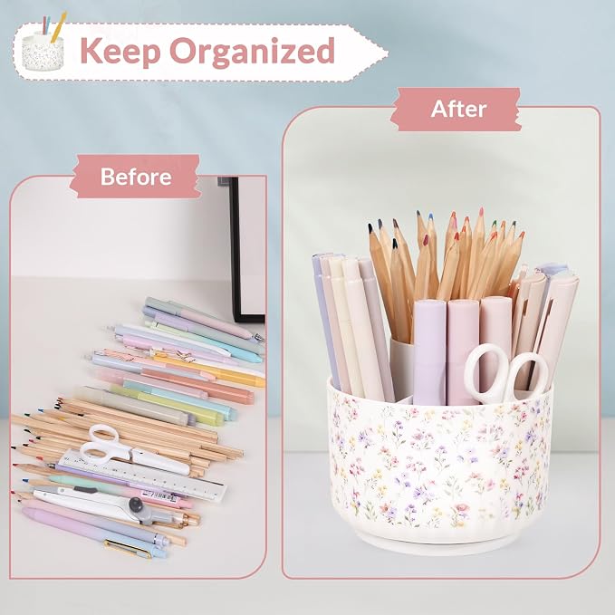 SKYDUE Rotating Pencil Pen Holder for Desk, Pencil Cup with 5 Slots | 360 Degree Rotating Desk Organizer, Desk Decor for Office, School, Home - Image 5