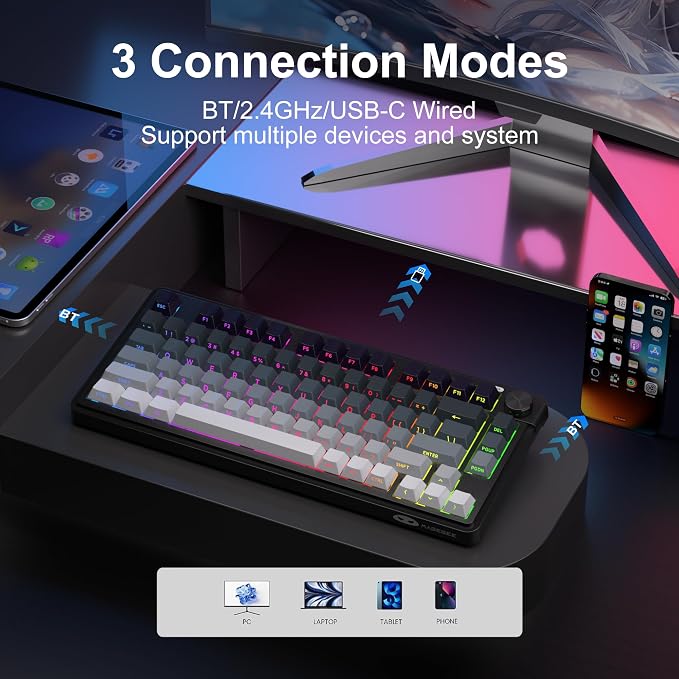 MageGee Wireless Gaming Keyboard 81 Keys RGB Backlit Tri-Mode Bluetooth 2.4G USB-C Rechargeable Mechanical Feel Keyboard 4000mAh Battery Knob Control 26-Key Anti-Ghosting for PC Mac Windows – GK950 - Image 3