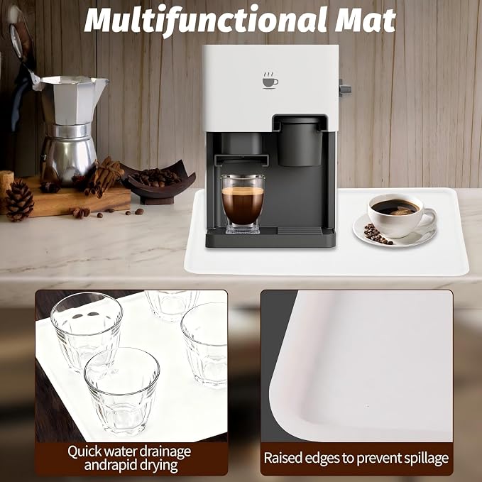 Coffee Mat, 19.7"x15" Coffee Mat, Espresso Maker and Kitchen Counter, Bar Accessories for Countertop, Dish Drying Mat, Anti-Slip, Anti-Vibration Pad for Espresso Machine, White - Image 5