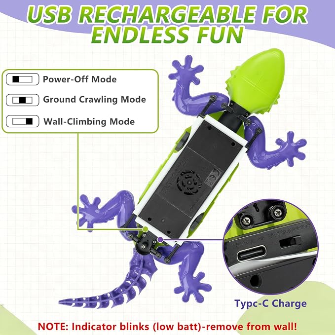 RC Wall Climbing Gecko, Rechargeable Remote Control Lizard Robot for Kids | 360° Rotating Wall Crawler Toy with LED Eyes, RC Stunt Car Toy Birthday Christmas Gift for 3-12 Year Old Boys Girls - Image 6