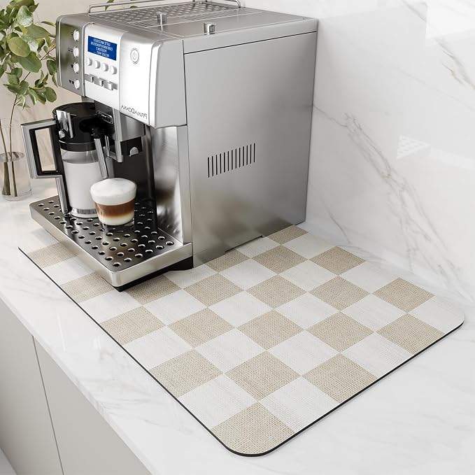 AMOAMI Dish Drying Mat for Kitchen Counter-Coffee Mat Bar Accessories, Hide Stain, Rubber Backed, Absorbent, Fit Under Coffee Maker, Espresso Machine, Pot, Dish Rack,(16X24,Buffalo Beige) by AMOAMI