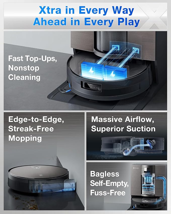ECOVACS DEEBOT X11 OmniCyclone Robot Vacuum and Mop, Bagless 60-Day Station, 19,500Pa Suction, GaN Fast Charging for Large Homes, Self-Washing Roller Mop, Zero-Tangle for Pet Hair, Smart Navigation - Image 2