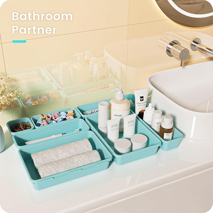 【Military Grade】A-LuGei Drawer Organizer,【】Makeup organizer,【Holds 177 Items】Bathroom Organizers and Storage,Organization and Storage,Desk Drawer Organizer for Vanity【Blue】 - Image 2