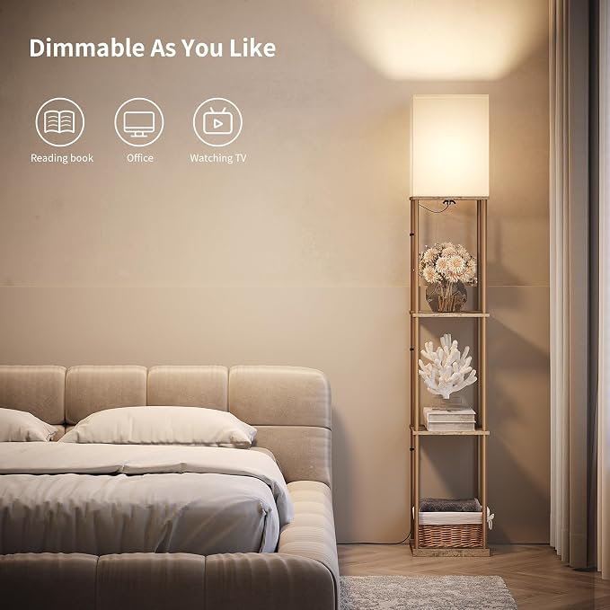 SUNMORY Floor Lamp with Shelves, Modern Square Shelf Lamps, Display Shelf Standing Lamp with 3 Color Temperature Bulb, Corner Bookshelf Lamps for Living Room and Bedroom Office, Home Decor - Image 5