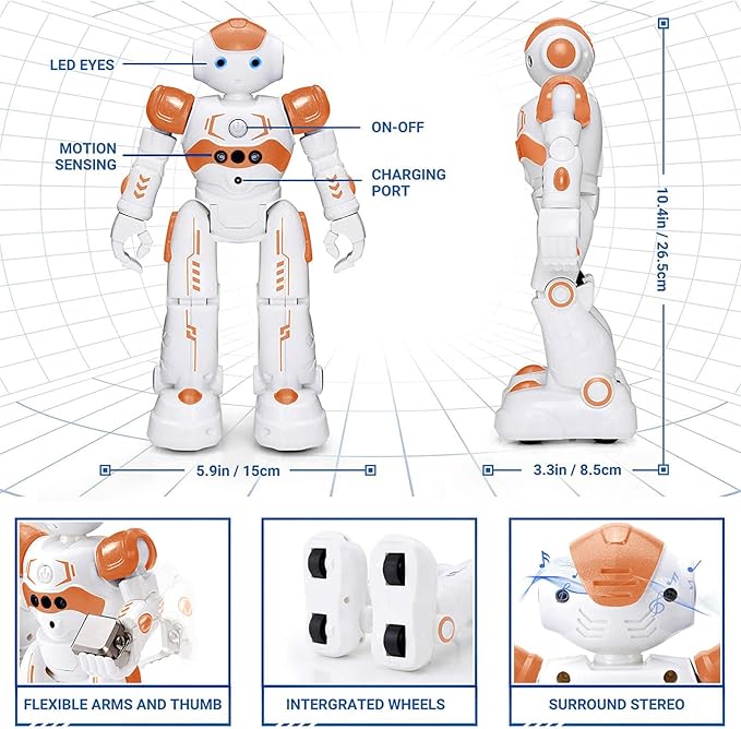 KingsDragon RC Robot Toys for Kids, Gesture & Sensing Programmable Remote Control Smart Robot for Age 3 4 5 6 7 8 Year Old Boys Girls Birthday Gift Present,Orange - Image 2