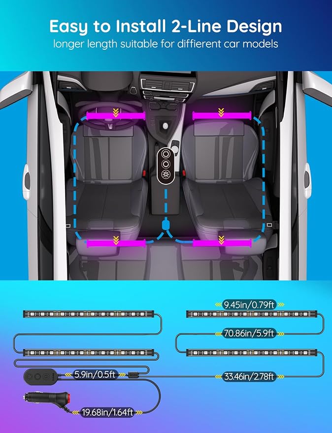 Govee Car LED Lights, RGB Smart Car Interior Lights, App Control | DIY Mode and Music Mode, 2 Lines Design LED Lights for Cars with Car Charger, 12V - Image 5