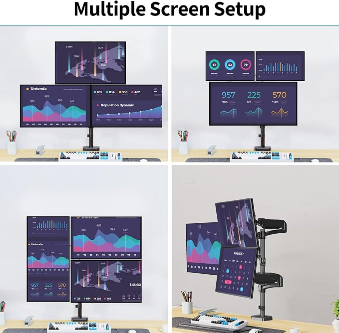 Triple Monitor Mount Fits Max 32" Computer Screen, Holds up to 17.6lbs Each Arm, 3 Monitor Desk Mount, Triple Stand with Tilt Swivel Rotation, VESA Mount 75/100mm - Image 5