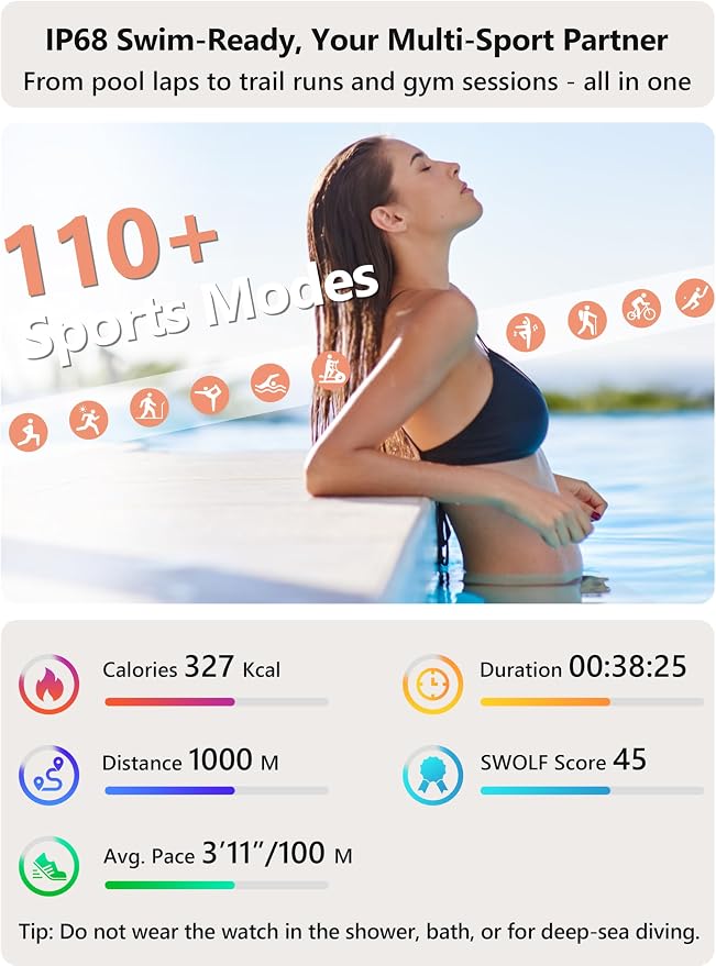 Smart Watch 2026 Upgrade for Women Men Android & iPhone [2 Bands, 44mm case, 1.83''], Alexa Built-in, Make/Answer Call, HR SpO2 Sleep Stress Monitor Fitness Tracker, IP68 Waterproof Step Counter Watch - Image 5