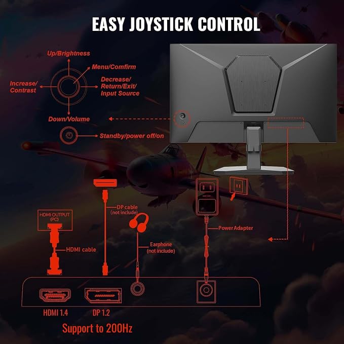 SANSUI 24 Inch Gaming Monitor 200Hz 1Ms FreeSync HDR 110% sRGB FHD 1080P Computer Monitor HDMI DP Ports Eye Care Frameless VESA Mount Cable Management (ES-G24F4L HDMI Cable Included) - Image 7