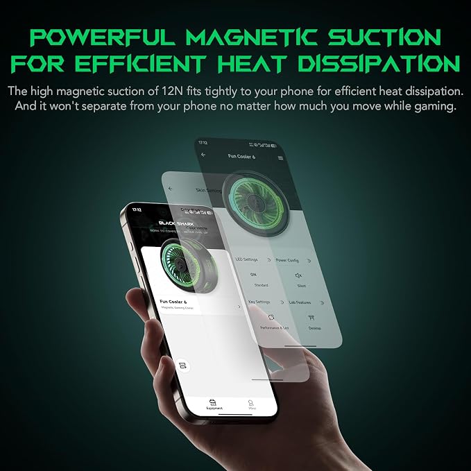 Black Shark FunCooler 6 Magnetic Cell Phone Cooler for Gaming, Portable Mobile Phone Cooling Fan with RGB Light, App-Controlled Cellphone Radiator for iPhone Magnetic Series/iPad (Black) - Image 6