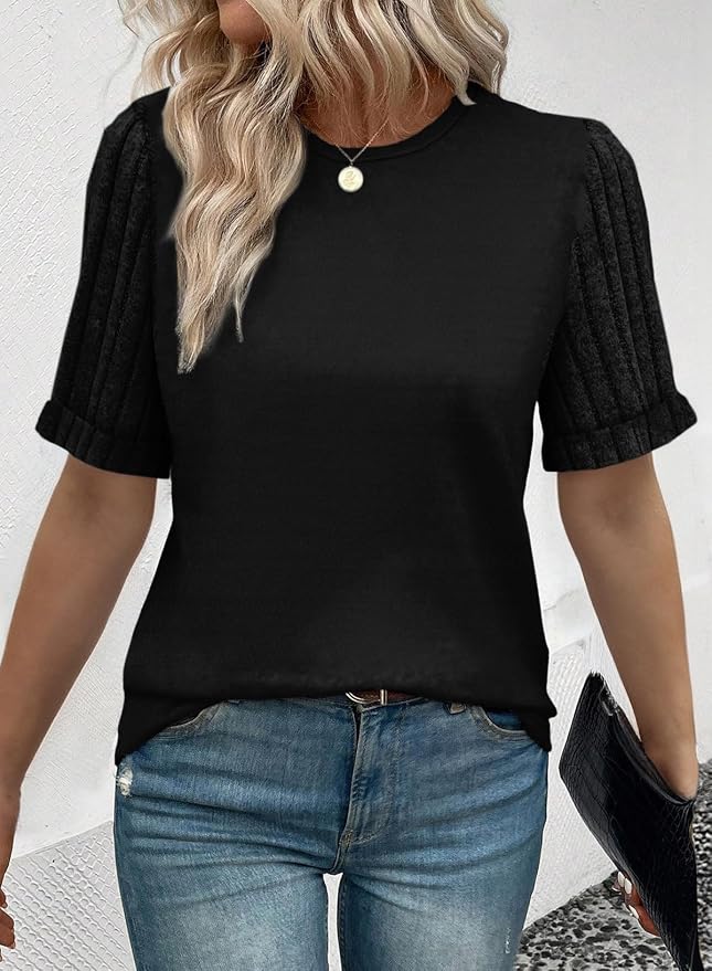 SHEWIN Women's Short Sleeve Summer Tops Crewneck Knit Solid Loose Casual Basic T Shirts Tee Blouses - Image 2
