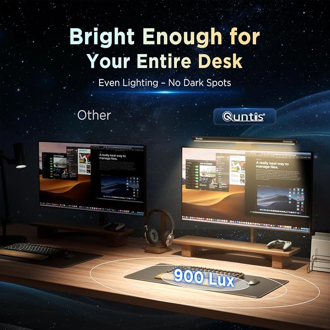 Quntis Monitor Light Bar 15.7", 24 RGB Backlight Modes for lmmersive Gaming Ambience, 900 Lux Glare-Free Computer Screen Lamp, High CRI 95 Eye Care Desk Light for Home Office - Image 4