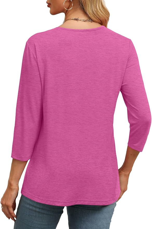 WIHOLL Womens Tops 3/4 Length Sleeve V Neck Casual Tunic Tops Basic Shirts Loose Fit Blouse - Image 4