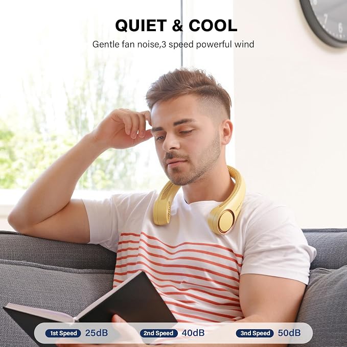 Morelax Neck Fan, USB Rechargeable Personal Fan,Hand Free Bladeless Portable Fans,4000 mAh, 3 Speeds,72 Air Faster softer 360° Cooling, Gift Suitable for Home, Office, Travel, Sports Amber - Image 6
