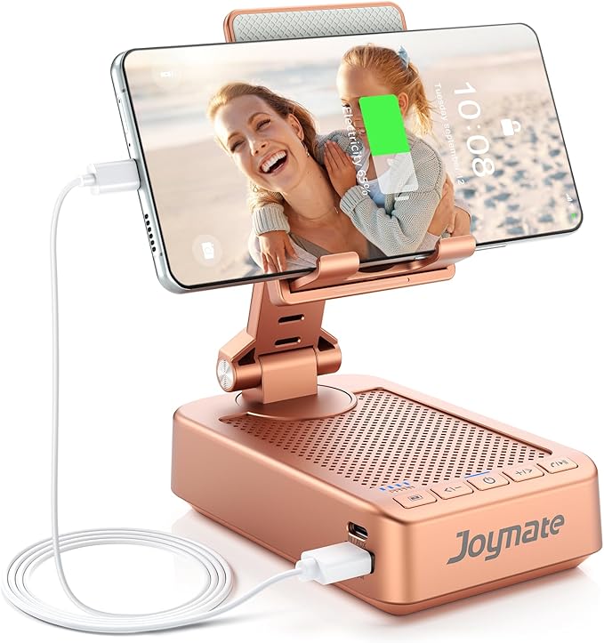 Gifts for Women Girls, Bluetooth Speaker Phone Stand with Charging Function 360° Rotable Adjustable Cell Phone Holder with HD Surround Sound for Desk Fits All Phones,Tablet (Rose Gold) by Joymate