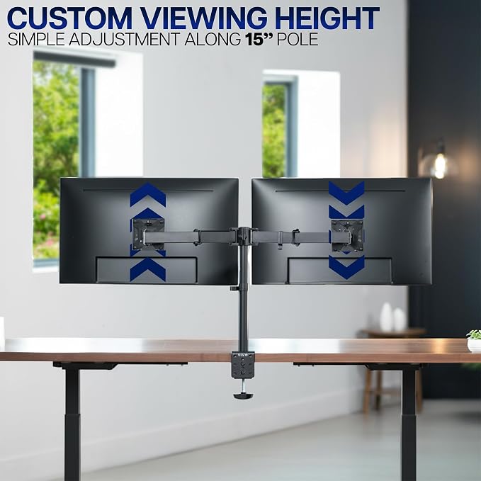 VIVO Dual Monitor Desk Mount, Heavy Duty Fully Adjustable Steel Stand, Holds 2 Computer Screens up to 24 inches and Max 22lbs Each, Black, STAND-V024 - Image 5