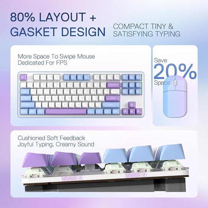 Redragon K707 PRO 80% Wireless Gasket RGB Gaming Keyboard, 3-Modes 87 Keys TKL Mechanical Keyboard w/Hot-Swap Socket, PBT Round Keycaps & 5-Layer Noise Dampening, Custom Linear Switch - Image 3