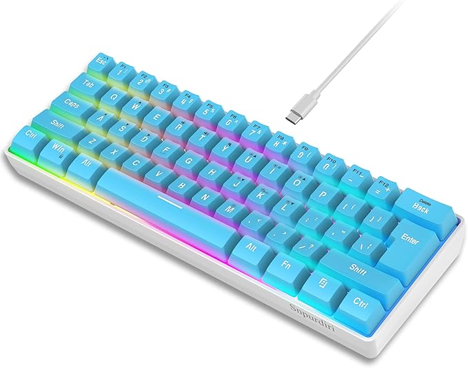 Snpurdiri 60% Wired Gaming Keyboard, 61 Keys RGB (Blue) | Small Ultra-Compact Backlit 60 Percent Gaming Keyboard for PC/Mac Gamer, Typist, Travel, Easy to Carry on Business Trip by Snpurdiri