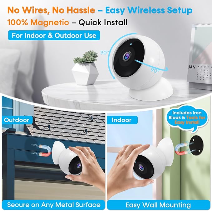 AMTIFO Security Cameras Wireless Outdoor Magnetic - 4-Pack Install-Free Indoor Smart 2K WiFi - Long Battery Life Powered Wireless Security Camera with AI Motion Detection - Image 2