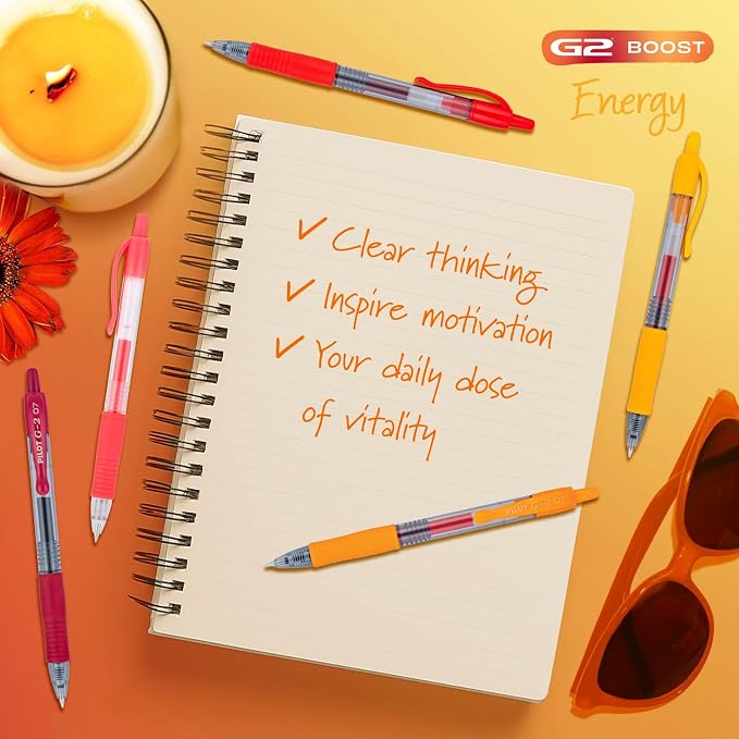 Pilot G2 Premium Gel Roller Pens, G2 Boost Red Pens Pack, The Colors of Energy, 8 Pack Pouch, Fine Point 0.7 mm, Assorted - Image 2