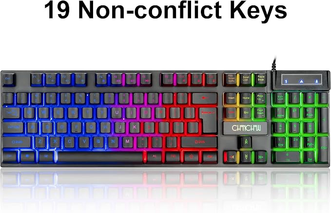 Keyboard and Mouse Gaming LED Wired Combo with Emitting Character Keyboard 4800DPI 2 Side Button USB Mouse Rainbow Backlit Mechanical Feeling Compatible with PC Raspberry Pi Mac Xbox one ps4 - Image 4