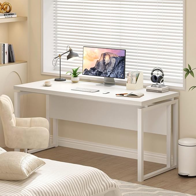 EXCEFUR White Computer Desk, Simple Wood and Metal Home Office Desk, Modern Study Writing Table Workstations for Living Room Bedroom, 53 Inch - Image 6