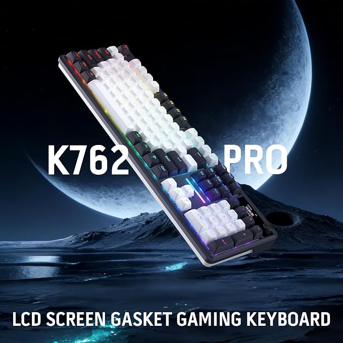 Redragon K762 PRO Wireless 104-Key Gasket Gaming Keyboard, Screen & Knob | Easy-Control LED Info Display, 0-Delay Tri-Mode, Cushioned 5-Layer Noise Dampening for Creamy Thocky Sound, Full-Size 104-Key - Image 9