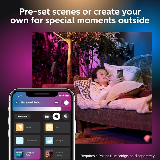 Philips Hue Lily Outdoor Smart LED Spotlight - White & Color Ambiance - Low Voltage Landscape Lighting - 1 Pack - Requires Bridge and Power Supply - Control with App and Voice - Weatherproof - Image 9