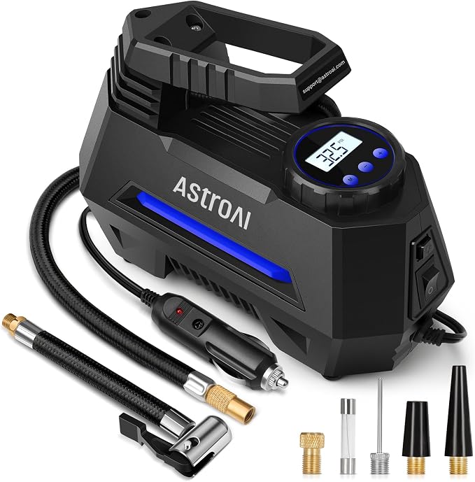 AstroAI AIRUN H Tire Inflator Portable Air Compressor,Fast Inflation Electric Air Pump for Car Tires-Car Accessories,9.8Ft Cord-12VDC-Powered Auto Shut-Off with Digital Pressure Gauge,LED Light,Blue by AstroAI