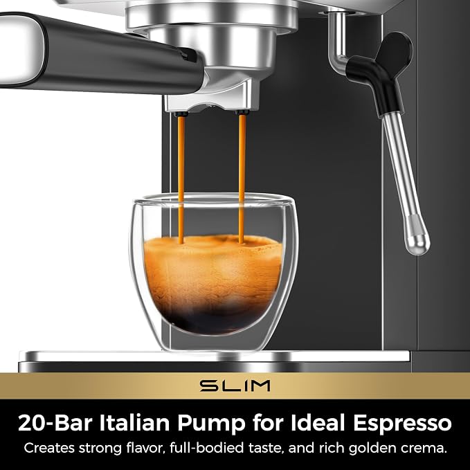 CHULUX Slim Espresso Machine with Milk Frother for Home Cappuccino, Black | Precise Pressure Gauge, Food-Grade Materials, 20 Bar Italian Pump, Professional Temperature Control System, Stainless Steel - Image 2