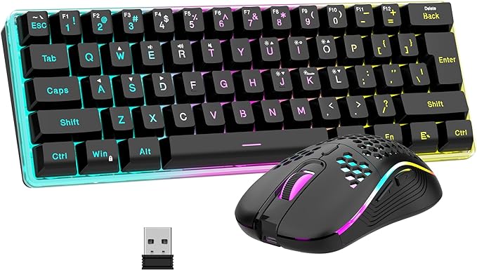 RedThunder 60% Wireless Gaming Keyboard and Mouse Combo, 2500mAh Rechargeable Battery, Ultra-Compact Small RGB Mechanical Feel Keyboard, Lightweight Honeycomb Optical Mouse for Gaming/Business, Black by RedThunder
