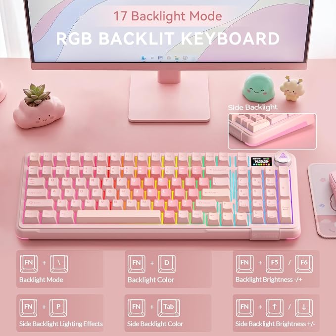 SOLAKAKA A99 Pro Wireless Gaming Keyboard with LCD Screen & Metal Knob, 96% Layout Mechanical Keyboard, 2.4GHz/BT5.0/USB-C, Hot Swappable, Creamy Keyboard with Gasket Structure, RGB, for Win/Mac - Image 8