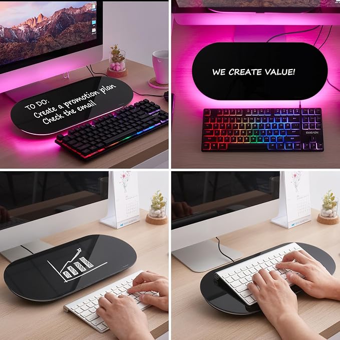 TSJ OFFICE Glass Desktop Whiteboard - 17 X 7 Inches Small Dry Erase Board with Pink Light, Black Glass White Board Surface Notepad with 1 Drawer, Desk Organizers for Office, Home, School Supplies - Image 7