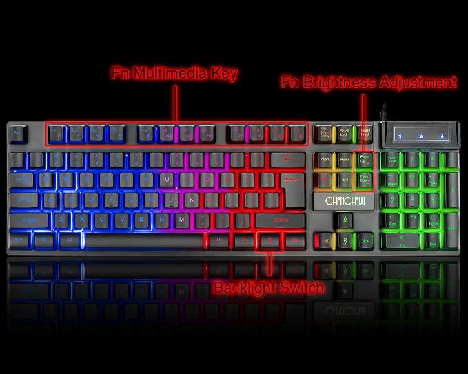 Keyboard and Mouse Gaming LED Wired Combo with Emitting Character Keyboard 4800DPI 2 Side Button USB Mouse Rainbow Backlit Mechanical Feeling Compatible with PC Raspberry Pi Mac Xbox one ps4 - Image 3