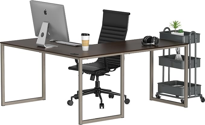 SHW Mission 55 x 60 L-Shape Home Office Computer Desk, Espresso | Reversible Desktop Design - Image 6