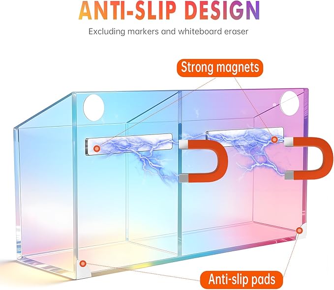 BEYGORM Magnetic Dry Erase Marker Holder for Whiteboard & Refrigerator | Non-slip Acrylic Pen Holder for Classroom, Fridge Magnet, Locker Organizer Accessories, Teacher & School Supplies(Colorful) - Image 3