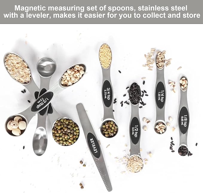 Magnetic Measuring Spoons Set Stainless Steel with Leveler-9pcs Stackable Metal Tablespoon Measure Spoon for Baking-Measuring Cups and Spoon Set Kitchen Gadgets Apartment Essentials Fits in Spice Jars - Image 3