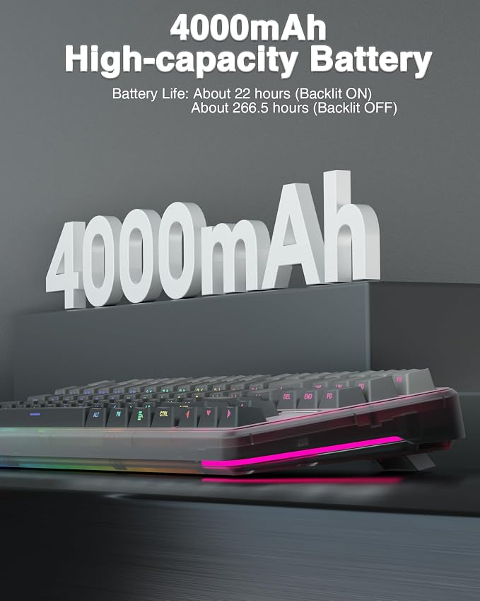 AULA F87 Pro Wireless Mechanical Keyboard,Tri-Mode BT5.0/2.4GHz/USB-C Hot Swappable Custom Keyboard,Pre-lubed Switches,Side Printed PBT Keycaps,75% TKL RGB Backlit Gaming Keyboards - Image 7